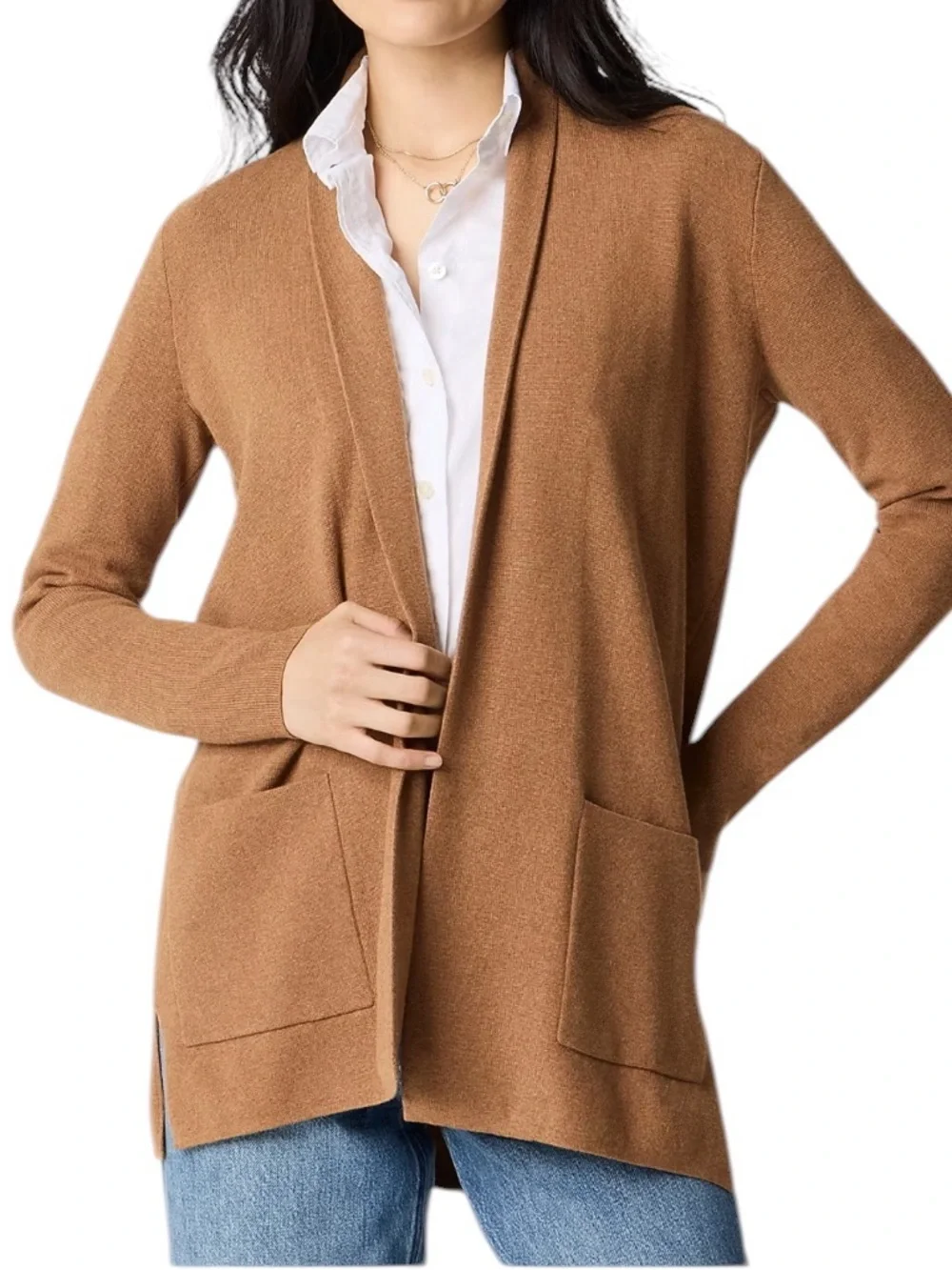 J. CREW Factory Chelsea Sweater Blazer Open Cardigan Size Medium in Camel - Picture 12 of 12